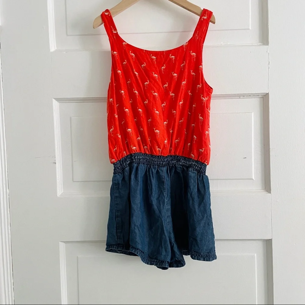 Splendid Girls Flamingo Romper with Chambray Bottom - Picture 1 of 3
